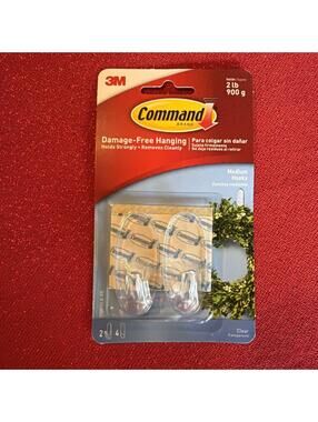 3M Command Clear Medium Hooks, Clear, Holds 2 lb, 2 Hooks, 4str